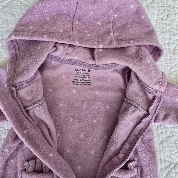 Carter's Newborn Fleece Footless One Piece Purple Polkadot NB - Picture 4 of 6